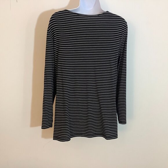 Slip On Top Old Navy V Neck Long Sleeve Black / White Stripe XL Knit Stretch - Picture 2 of 7